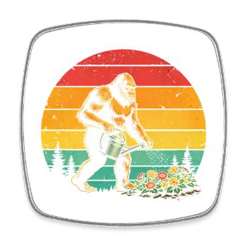 Funny Big Foot Gardener Garden Flowers - Square fridge magnet - white - Front