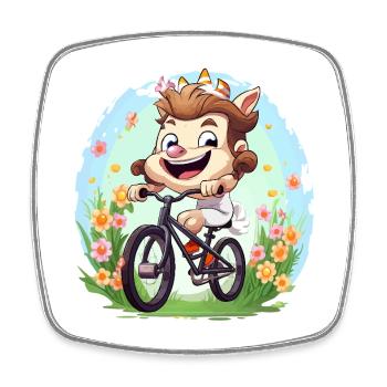 Cheerful animal lover on bicycle - Square fridge magnet - white - Front