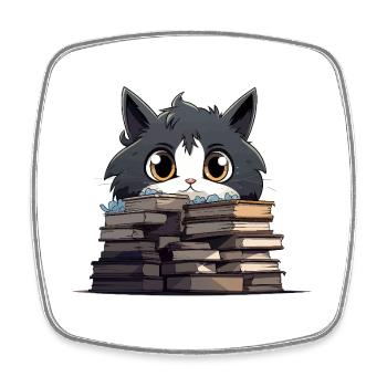 Kittens over stacks of books - Square fridge magnet - white - Front