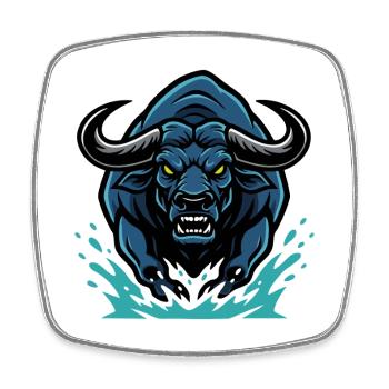Bull Blue Electric Bull Charge Maskottchen Bull - Viereckiger Kühlschrankmagnet - Weiß - Vorne
