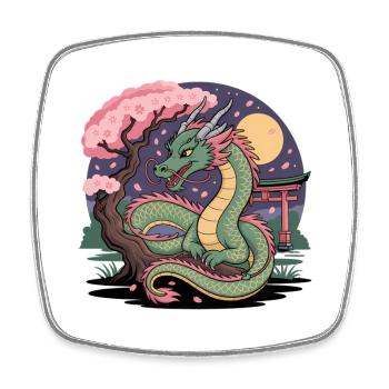 Dragon Sakura under the moon - Square fridge magnet - white - Front