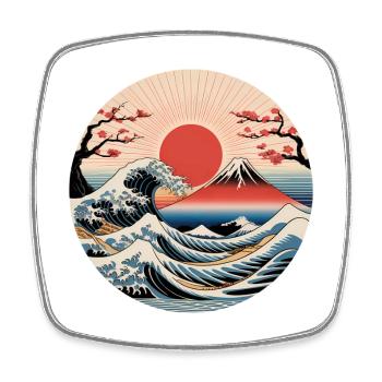 Vague Fuji au Soleil Rouge - Magnet carré - blanc - Devant