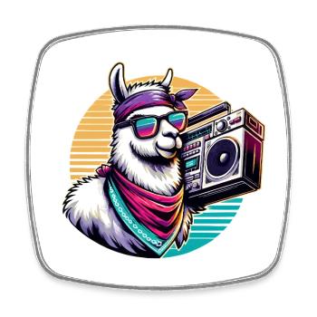 Llama with boombox in retro vibe - Square fridge magnet - white - Front