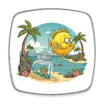 Fischblüte-Tiare-Palmen-Cartoon - Viereckiger Kühlschrankmagnet - Weiß - Vorne