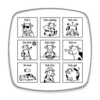 Lustige Kuh Wortspiele - Witziges Tier-Cartoon - Viereckiger Kühlschrankmagnet - Weiß - Vorne