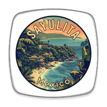 Experience Sayulita Mexico - Travel Art - Square fridge magnet - white - Front