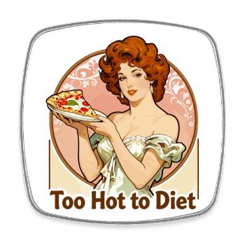 Pin-up Art nouveau : Femme élégante dégustant une pizza - Magnet carré - blanc - Devant