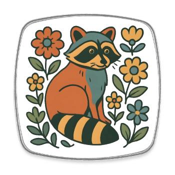 Forest Friend Raccoon in a Blossom Frenzy - Square fridge magnet - white - Front