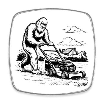 Bigfoot Yeti Rasenmäher Gartenarbeit Style - Viereckiger Kühlschrankmagnet - Weiß - Vorne