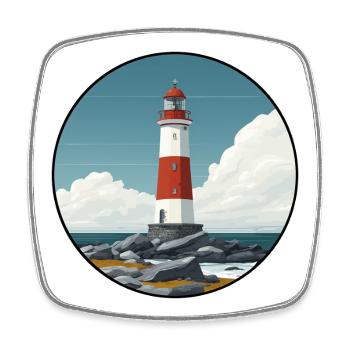 Phare breton sur la côte rocheuse - Magnet carré - blanc - Devant