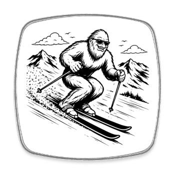 Bigfoot Sasquatch Skifahrer in den Bergen - Viereckiger Kühlschrankmagnet - Weiß - Vorne