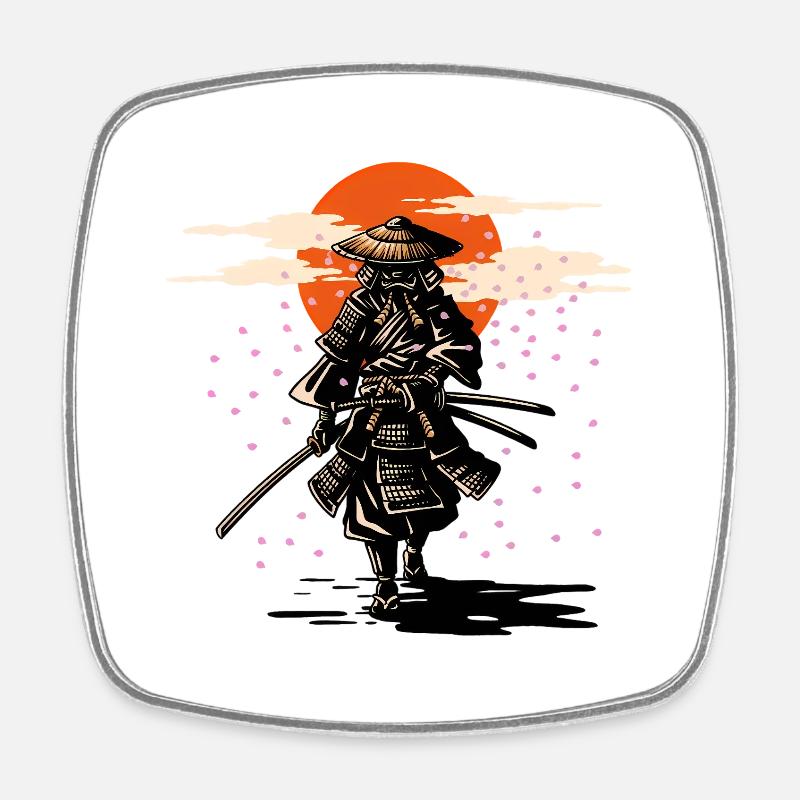 Samouraï Soleil et Sakura - Magnet carré - blanc