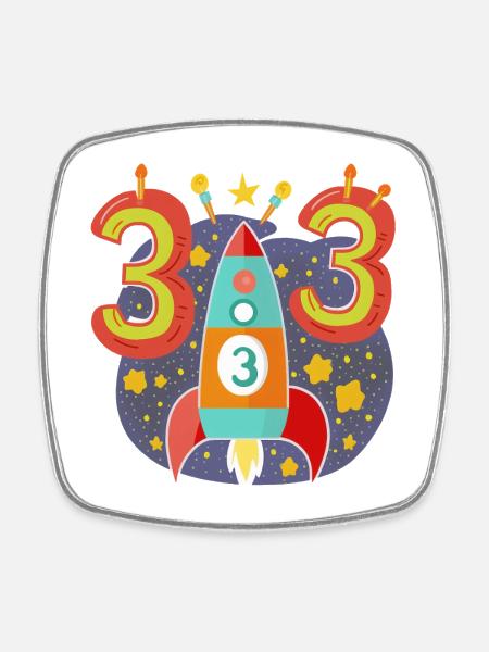 Birthday 3 Years Rocket Boy Three - Square fridge magnet - white