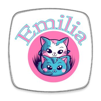 Emilia Cat Duet - Square fridge magnet - white - Front