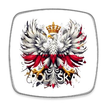 Aigle polonais : blanc et rouge avec couronne et drapeau - Magnet carré - blanc - Devant