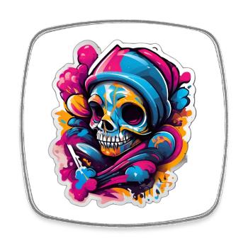 Farbenfroher Skull Street Kunstkarneval - Viereckiger Kühlschrankmagnet - Weiß - Vorne