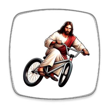 Jesus sur Vélo Retro - Magnet carré - blanc - Devant