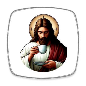 Porträt Jesus Coffee auf schwarzem Hintergrund - Viereckiger Kühlschrankmagnet - Weiß - Vorne