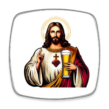 Sacred Heart Beer Saint - Magnet carré - blanc - Devant