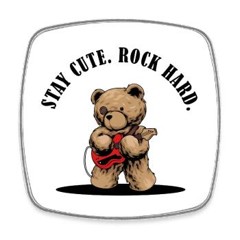 Stay Cute Rock Hard – Teddy mit E-Gitarre - Viereckiger Kühlschrankmagnet - Weiß - Vorne