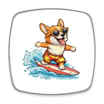 Corgi Surf-Sommerbrille - Viereckiger Kühlschrankmagnet - Weiß - Vorne