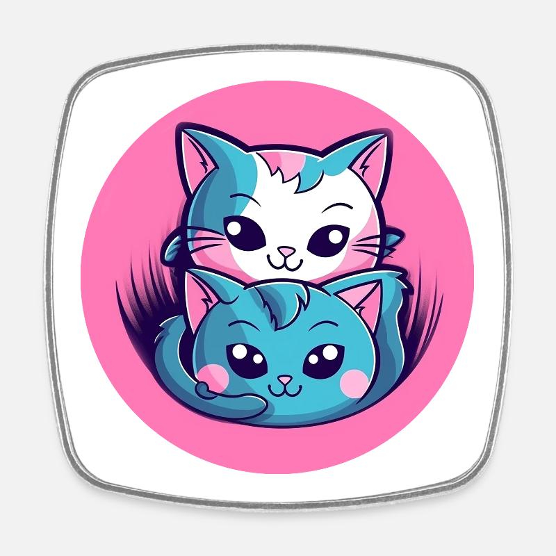 Duo de câlins chatons - Magnet carré - blanc
