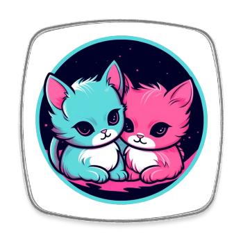 Kitten Duo Neon - Square fridge magnet - white - Front