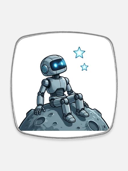 9 The Contemplative Robot - Square fridge magnet - white