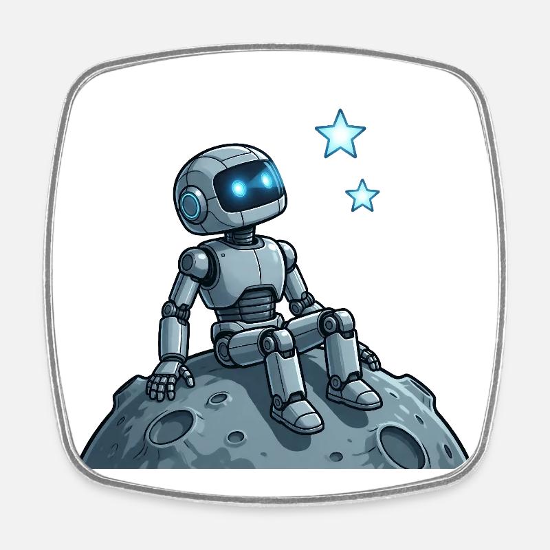 9 The Contemplative Robot - Square fridge magnet - white