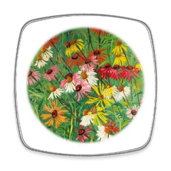 Peinture colorée de prairies à l’échinacée - Magnet carré - blanc - Devant