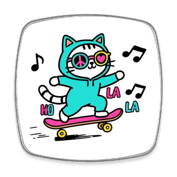 Chat skateur néon sur skateboard - Magnet carré - blanc - Devant