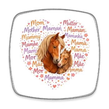 Pferde Mama Herz – Muttertag Geschenk Pferdeliebe - Viereckiger Kühlschrankmagnet - Weiß - Vorne