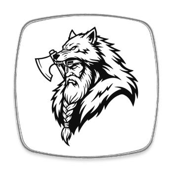 Wikinger-Ulfhednar-Krieger-Wolf-Berserker-Maskottchen - Viereckiger Kühlschrankmagnet - Weiß - Vorne