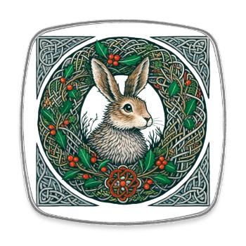 Hase im keltischen Winterkranz - Viereckiger Kühlschrankmagnet - Weiß - Vorne