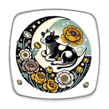 Moonlit Calf with Floral Moon - Square fridge magnet - white - Front