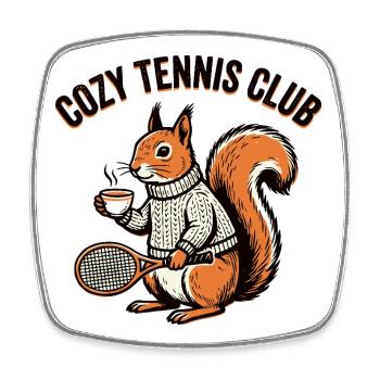 Cozy Tennis Club,  cute squirrel Tennis Shirt - Viereckiger Kühlschrankmagnet - Weiß - Vorne