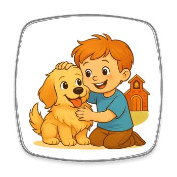 Fluffy und der glückliche Freund – Emotionale Bindung - Viereckiger Kühlschrankmagnet - Weiß - Vorne