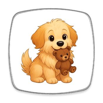 Fluffy Finds Lost Toy - Square fridge magnet - white - Front