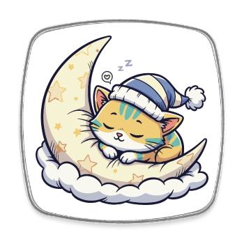 Moon cat dreaming on starry moon - Square fridge magnet - white - Front