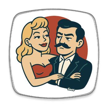Retro-Duo im Vintage-Rot - Viereckiger Kühlschrankmagnet - Weiß - Vorne