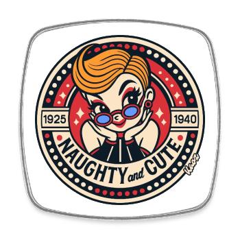 Naughty and Cute Vintage Pinup - Viereckiger Kühlschrankmagnet - Weiß - Vorne