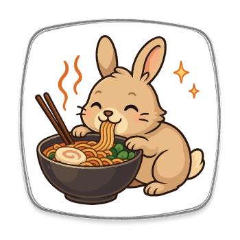 Hase mit Nudeln Ramen kawaii Hase - Viereckiger Kühlschrankmagnet - Weiß - Vorne