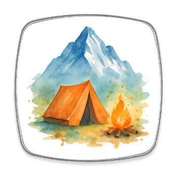 Watercolor Campfire Mountain - Square fridge magnet - white - Front