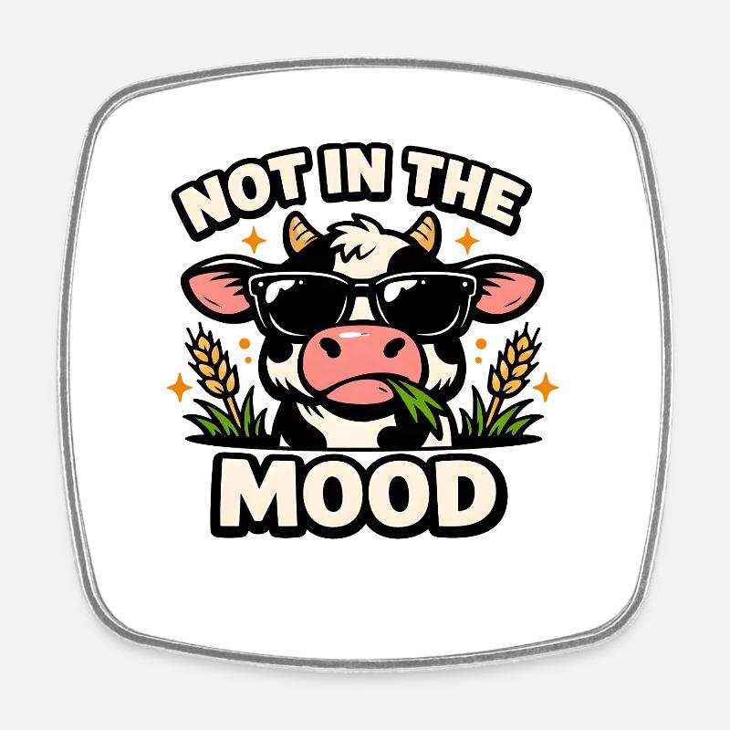 Not in the Mood – Coole Kuh mit Sonnenbrille - Viereckiger Kühlschrankmagnet - Weiß