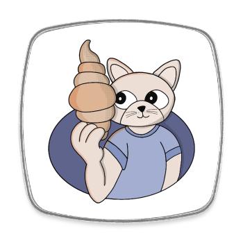Chat croissant drôle - Magnet carré - blanc - Devant
