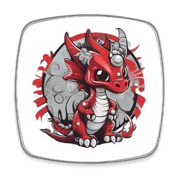Red Dragon Caricature Print - Square fridge magnet - white - Front