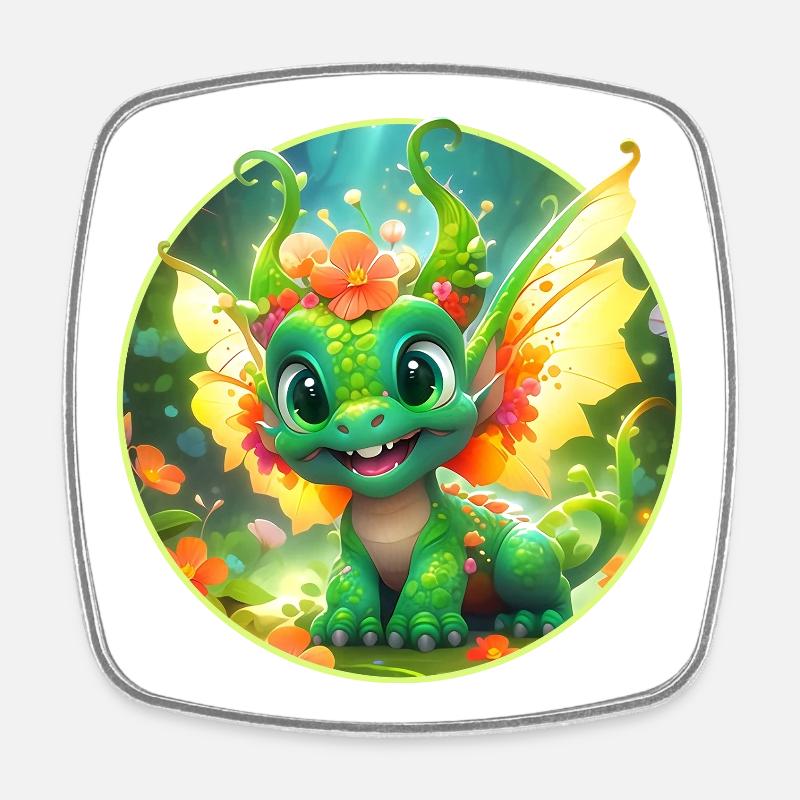 Les dragons en fleurs dans la Forêt Merveilleuse - Magnet carré - blanc