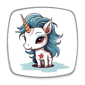 Blue Mane Unicorn with Star - Square fridge magnet - white - Front