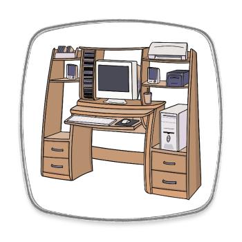 Retro-Computerschreibtisch-Setup 90er 2000er Nostalgie - Viereckiger Kühlschrankmagnet - Weiß - Vorne