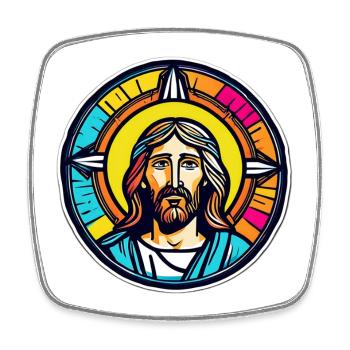 Jesus Colorful Stained Glass - Square fridge magnet - white - Front